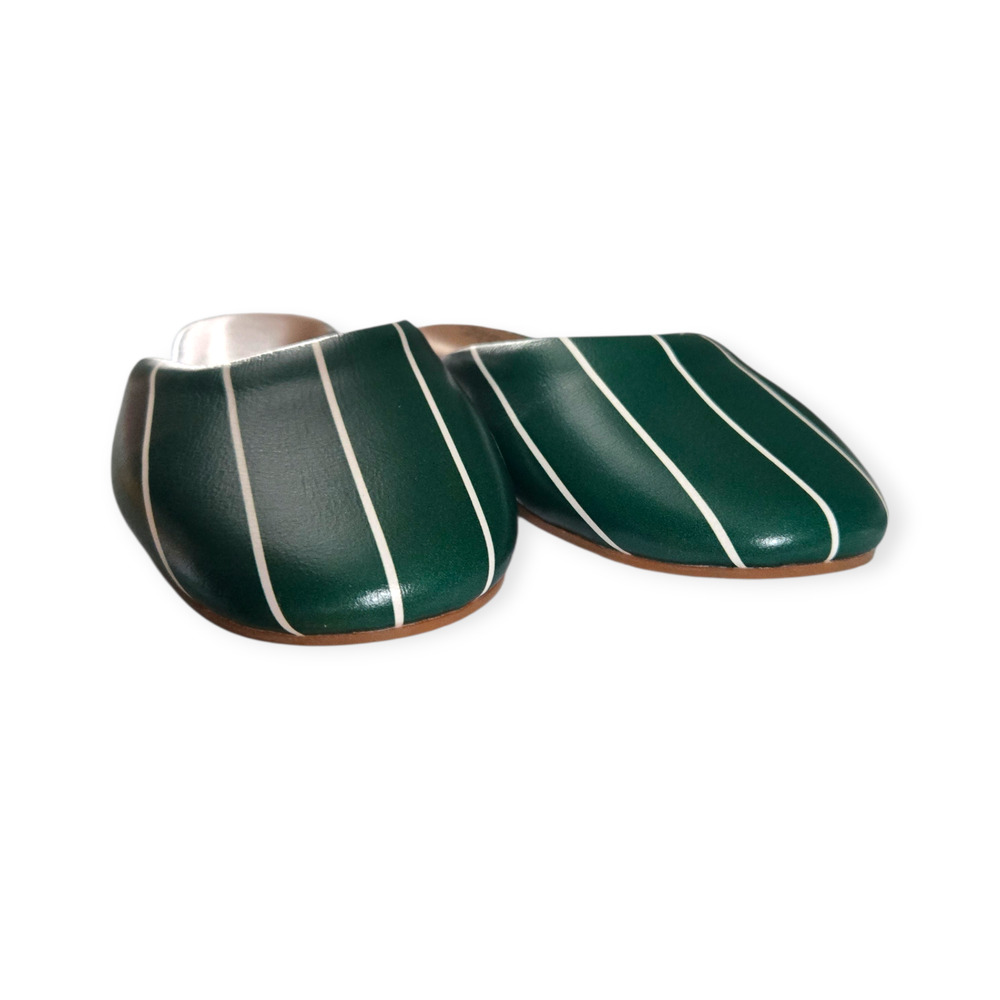Charlotte Stone Prim Ivy Green White Striped Ballet Slide Flats Size 7‎ - Picture 4 of 9